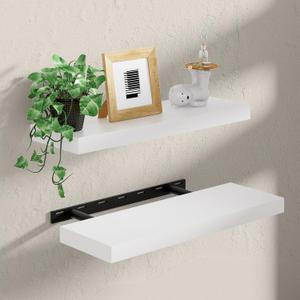 White Floating Shelves for Wall,2 Packs 16 inches Natural Pine Solid Wood Bathroom Shelf Over Toilet Decor and Storage 8 inches Deep for Kitchen Bedroom Office & Living Room Wall Decor