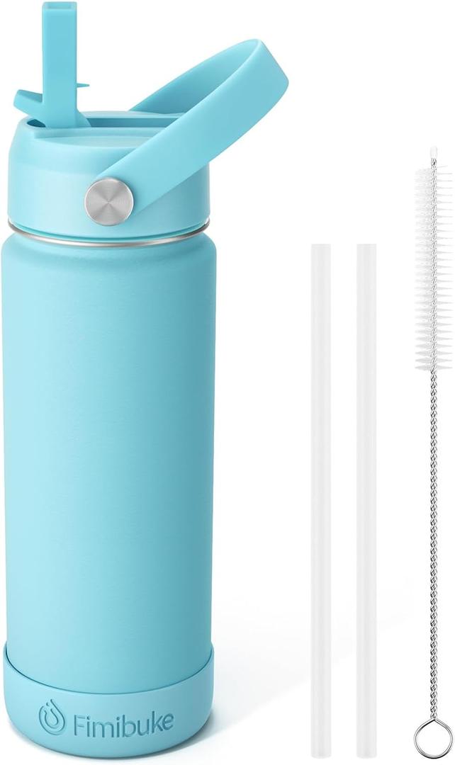 Fimibuke Kids Insulated Water Bottle, 18oz BPA FREE 18/8 Stainless Steel Kids Cup with Straw Travel Tumbler Double Wall Vacuum Leak Proof Toddler Water Bottle for School Boys Girls(1 Pack, Sky)