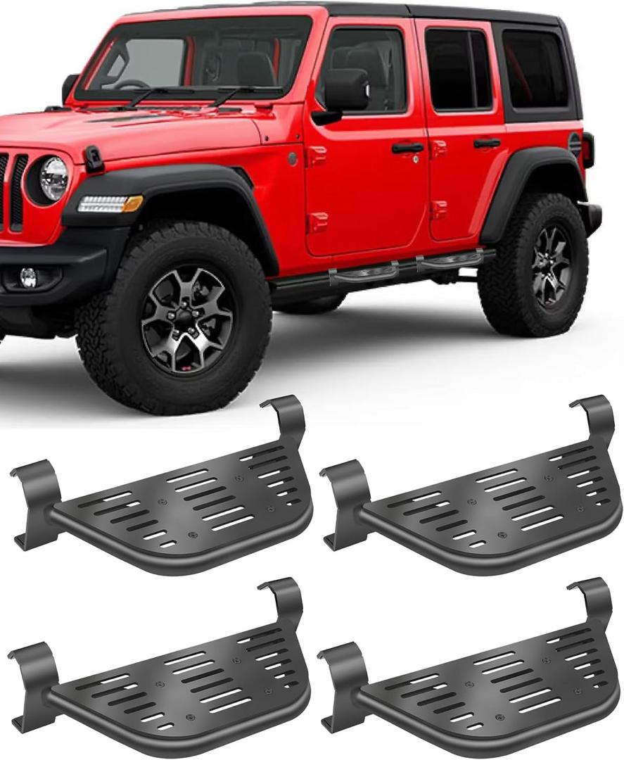 4 Pcs Rock Rails Side Steps Running Boards Fit for 2018-2025 Jeep Wrangler 4 Door & 2020-2025 Gladiator 4 Door with OEM Rock Rails