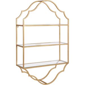 Kate and Laurel Leanna Scalloped Three-Tiered Wall Shelf, 20 x 6 x 32, Gold, Decorative Floating Shelf Storage and Wall Organizer for Bathroom Over Toilet Storage or Display