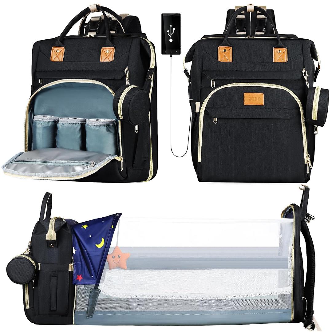 ZRSUN Baby Diaper Bag Backpack,Baby Shower Gifts, Multifunctional Travel Diaper Bag, Gifts for Mom with Portable Diaper Pad (Black)