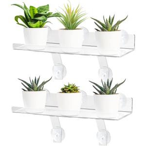 2 Pcs Plant Window Shelf, Window Plant Shelves with Bracket,15in Transparent Acrylic Sill Extender with Suction Cup, Floating Shelf for Plants Apply to Succulents, Seed Plant