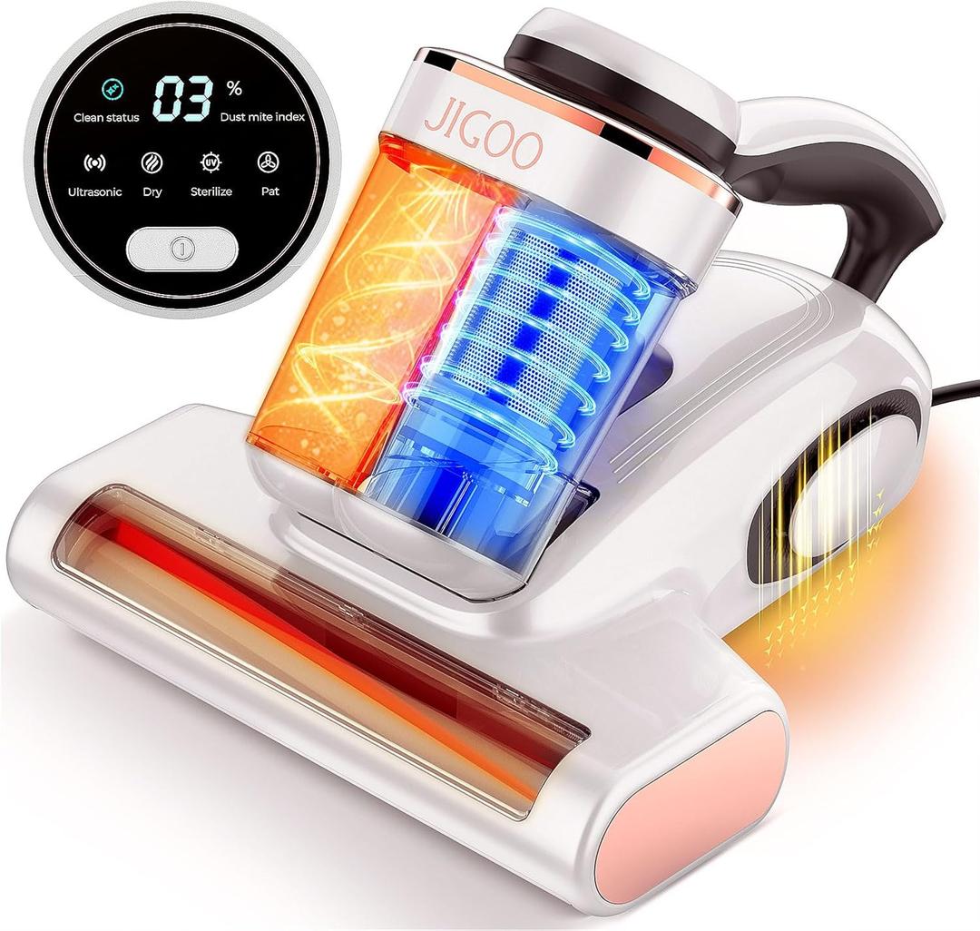 Bed Vacuum Cleaner with Dust Sensor, Mattress Vacuum Cleaner with UV & Ultrasonic and High Heating, 13Kpa Suction 500W Powerful Double-Cup Handheld Vacuums (J300, Corded)