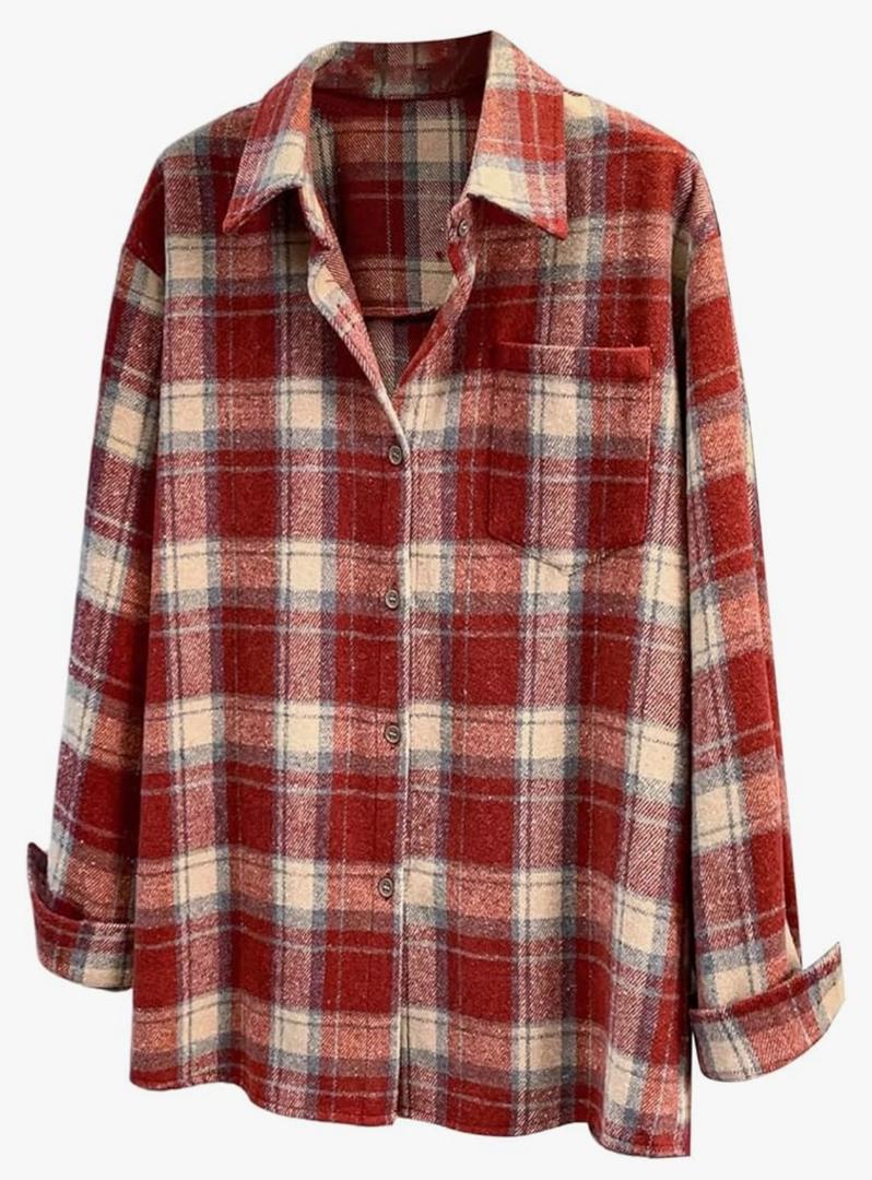Floerns Women's Casual Long Sleeve Button Down Plaid Shirt Blouse Top S