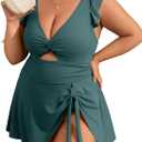 Charmo Ruffle Ribbed Plus Size Swimdress for Women One Piece Swimsuit High Waisted Tummy Control Bathing Suit 2025 (1X, Green)