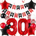 Happy 30th Birthday Decorations For Her Him, Black And Red Happy Birthday Banner, Red 30 Balloon Numbers 40 Inch, 30th Birthday Balloons For Birthday Decorations