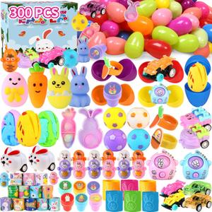 300pcs Bulk Prefilled Easter Eggs with Toys, Filled Easter Eggs for Kids, Stuffed Easter Eggs with Toys for Easter Eggs, Perfect for Easter Egg Hunt Supplies, Basket Stuffers & Classroom Prizes