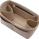 LEXSION Felt Purse Organizer Insert Zipper Pocket with Two Removeable Bottle Holder (Slender Medium, Beige)