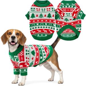 Puppy Cat Christmas Sweater Dog Xmas Round Neck Sweater Pet Christmas Tree Pullover Knitwear Clothes Xmas Elk Apparel Outfit for Cat Dog XXL
