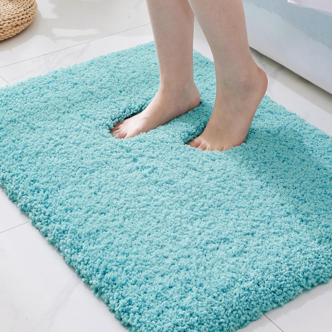 ILANGO Teal Bathroom Rugs 24" 17" Small Non Slip & Super Absorbent Extra Thick Soft, Washable Bath Mat for Floor, Microfiber Plush Shaggy Bath Rug with Rubber for Bathtub Shower Room Sink