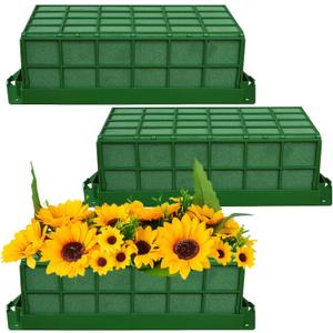 Xanllaxa 3 Pcs Green Rectangular Floral Foam Cage, Holds Fresh or Artificial Flowers, Versatile Hanging Design, Ideal for Weddings, Birthdays, Home Decorations