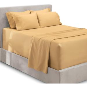 Hearth & Harbor Extra Deep Pocket Queen Sheets Sets - Fits Mattress 18-24 Inches Deep - Extra Deep Pocket Sheets - 6 Piece Queen Size - Camel