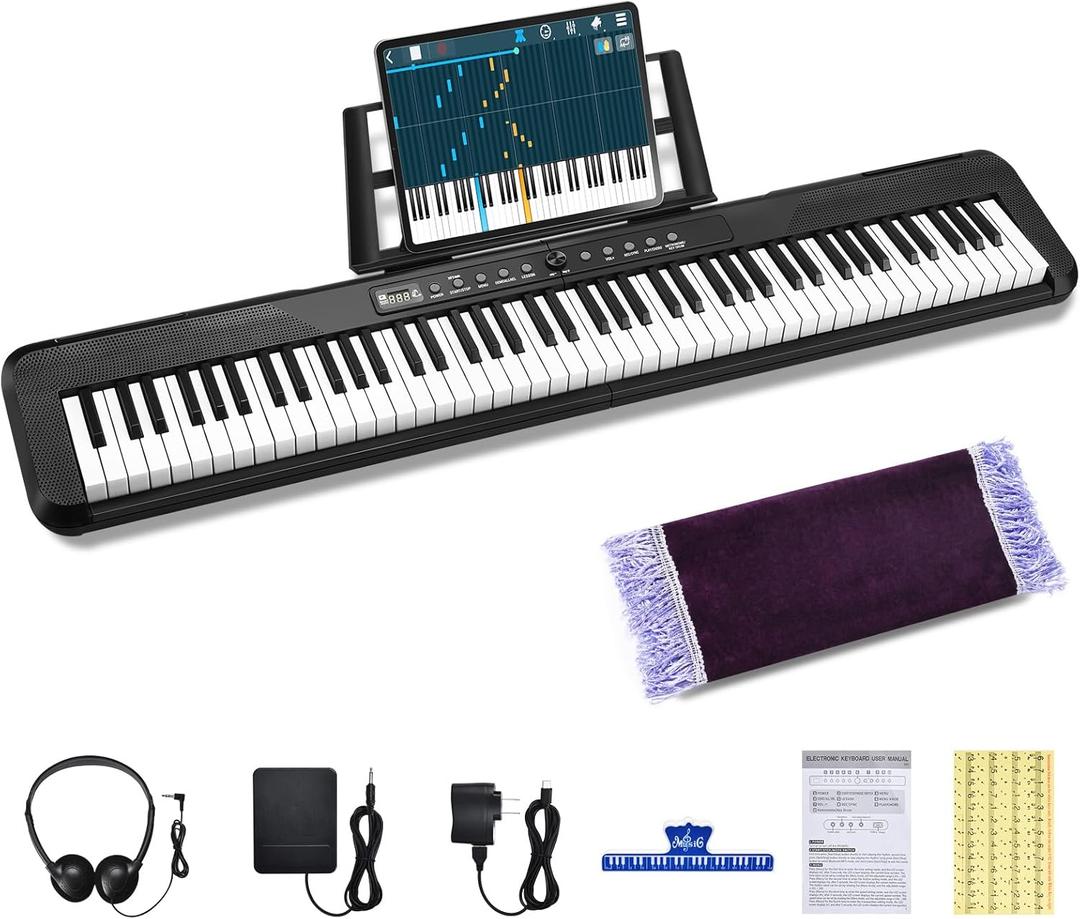 88 Key Digital Piano Beginner Electric Keyboard Piano, with Semi-Weighted Velocity-Sensitive Keys Dual 20W Speakers Bundle include Sustain Pedal, Carrying Bag, Sheet Music Stand, Earphone