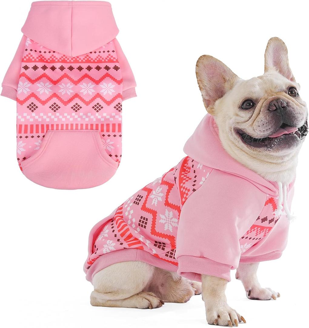 KOOLTAIL Dog Hoodie for Dogs - Warm Clothes with Leash Hole, Soft Winter Pet Sweater Hat Hooded Sweatshirt, Clod Weather Coat Outfit for Puppy Cat Girls Boys Pink M
