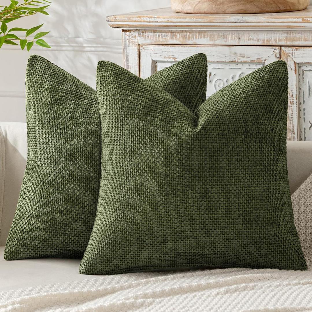 MIULEE Pack of 2 Couch Throw Pillow Covers 20x20 Inch Olive Green Modern Boho Accent Decorative Pillow Covers Soft Chenille Farmhouse Cushion Covers for Home Decor Bed Sofa Living Room