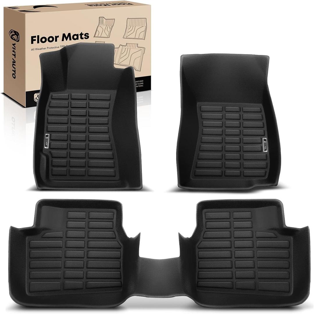 YHTAUTO Automotive Floor Mats for Subaru Forester 2009-2013 | TPE All Weather Car Mats, Anti-Slip & Custom Fit Floor Liners | Interior Accessories, Front & 2nd Row, Black, Set of 3