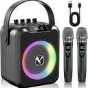 Portable Karaoke Machine with 2 Wireless Microphones for Adults & Kids,Rechargeable Karaoke Mic with 6 Voice Changer,Karaoke Speaker Supports Bluetooth,USB,Live,AUX,TF,MIC