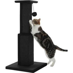 PAWZ Road Large Cat Scratching Post 32” Tall Black Scratching Post for Indoor Cats Adults Ultimate Scratch Post with Woven Sisal, Large Base and Removable Dangling Ball Black