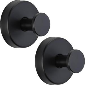 Suction Cup Hooks for Shower No-Drill Bathroom Hooks for Towels, Robes, Loofah Mountable on Bathroom Walls, Kitchen, Glass, Mirrors, Tile and Smooth,Non-Porous Surfaces (2, Matte Black)