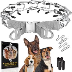 PetJett Prong Collar for Dogs - Choke Collar for Dogs, Pinch Collar for Dog, Adjustable Training Collar & Walking Tool for Small, Medium, or Large Breed - No Pull Stainless Steel Metal Choker Chain (Large: 18 - 20" / 70 lbs, Grey Metal Buckle) PetJett Prong Collar for Dogs - Choke Collar for Dogs, Pinch Collar for Dog, Adjustable Training Collar & Walking Tool for Small, Medium, or Large Breed - No Pull Stainless Steel Metal Choker Chain (Large: 18 - 20" / 70 lbs, Grey Metal Buckle)