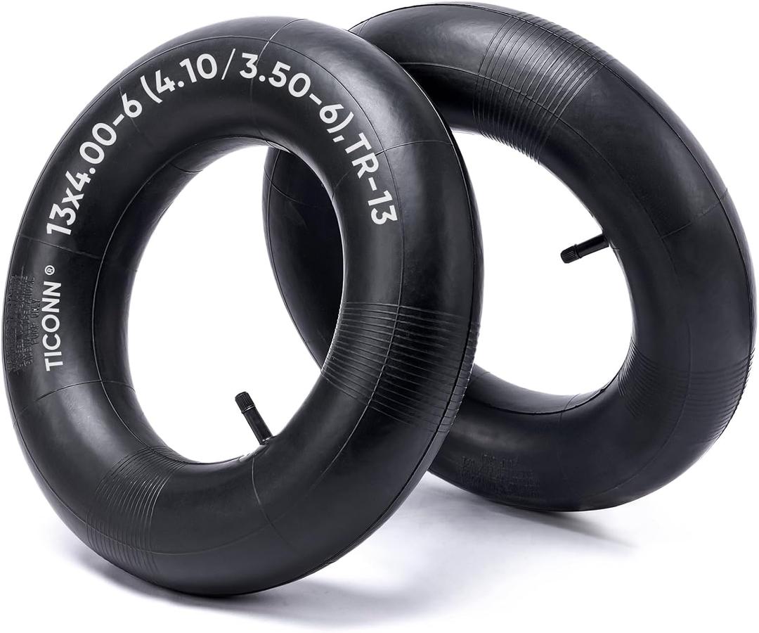 TICONN 13x4.00-6, 4.10/3.50-6 Tire Inner Tube, 2 Pack Inner Tire Tube for Wheelbarrow Tires, Replacement Tube with TR-13 Straight Valve Stem for Wheelbarrows, Lawn Mowers, Hand Trucks