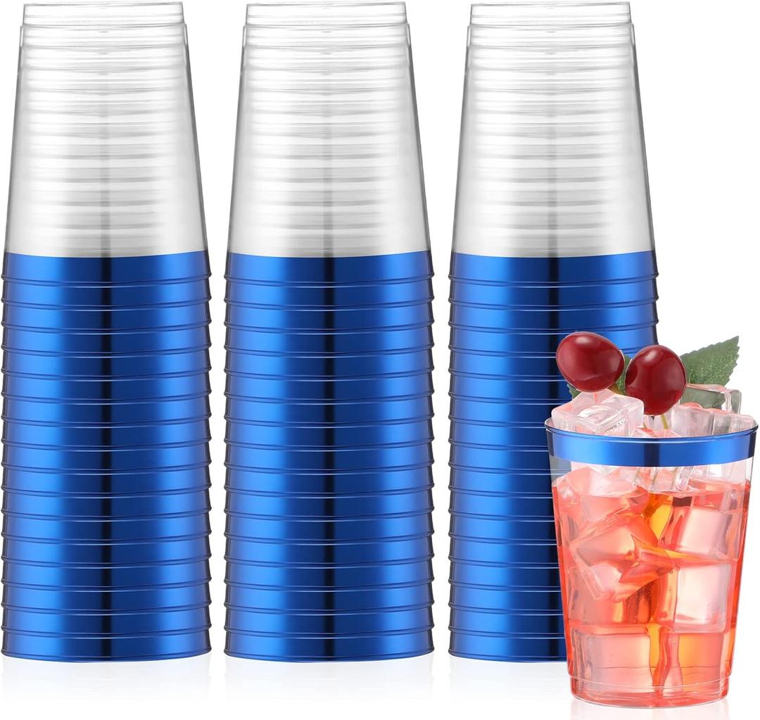 Norme 50 Pcs 10 oz Plastic Party Cups Clear Plastic Disposable Tumblers Rimmed Cups for Wedding, Thanksgiving Day, Christmas, Drinking(Blue)