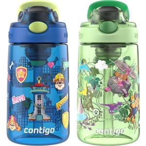 Contigo Aubrey Paw Patrol Leak-Proof Spill-Proof, 2-Pack Water Bottle with Autospout, 14oz, Power Pups and Dino Treks, Green and Blue