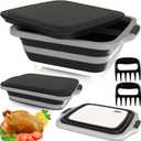 MAYALEAD BBQ Prep Tub with 2 Pcs Meat Shredder Claws, Collapsible Cutting Board, Cutting Board with Lids, Drip Easy BBQ Prep Tub with lid-XL Size (Black)