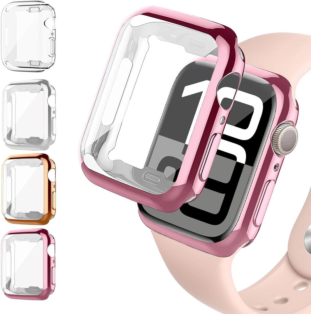 4 Pack Case for Apple Watch Screen Protector 41mm 45mm 44mm 40mm 46mm 42mm 38mm Series 10 9 8 7 6 5 4 3 SE/2,Soft TPU Screen Protector Film +Full Protection Face Cover Bumper Case for iWatch Cover
e