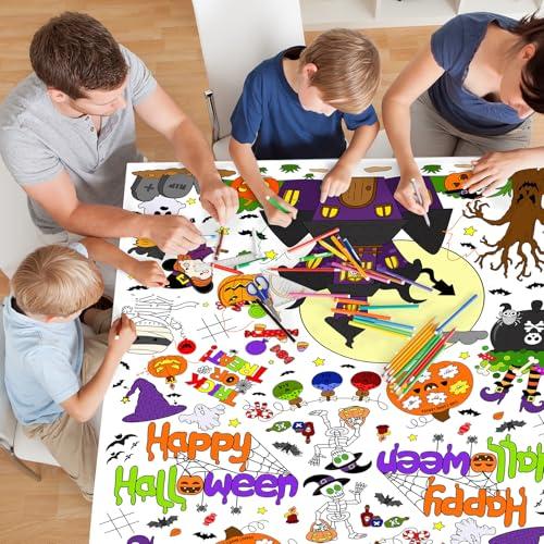 AKEROCK Halloween Coloring Tablecloth Decorations, Halloween Crafts for Kids - Games, Activities, Poster, Gifts, Party Favors for Family or Classroom - 118 x 54 Inches