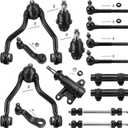 15pcs Front Suspension Kit for 4WD 1995-2000 Chevy GMC K1500 K2500 Suburban Tahoe Yukon Cadillac Escalade, Upper Control Arms Sway Bars Lower Ball Joints Tie Rods Pitman Arm Idler Arm Bracket Sleeves