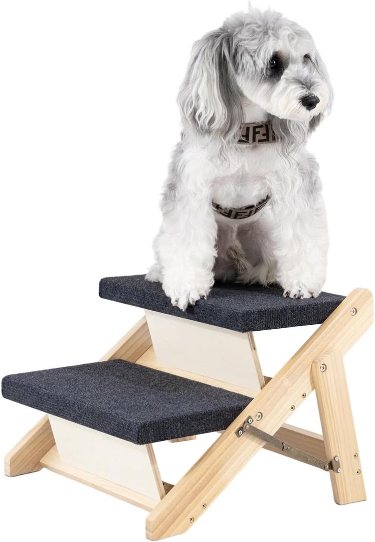 MEWANG Wood Pet Stairs & Ramp for Small/Medium Dogs and Cats, Aging Pets 3-in-1 Foldable, Portable, Non-Slip Pet Ladder for Tall Beds, Couches,CarsHolds Up to 220 lbs (17.3" L x 17.2" W x 13.0" H), 2 Steps – For Sofas (12–19 in)