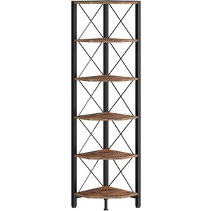 CHOEZON 6-Tier Corner Shelf, Corner Bookcase, 66.9" Tall Vertical Display Rack, Plant Stand, Open Storage Shelf, for Living Room, Bedroom, Study, Kitchen, Rustic Brown and Black TCJ13BF