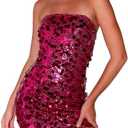 YYA Women's Strapless Dress Sequin Strappy Bodycon Party Dress Sparkly Glitter Ruched Party Club Dress, Size L