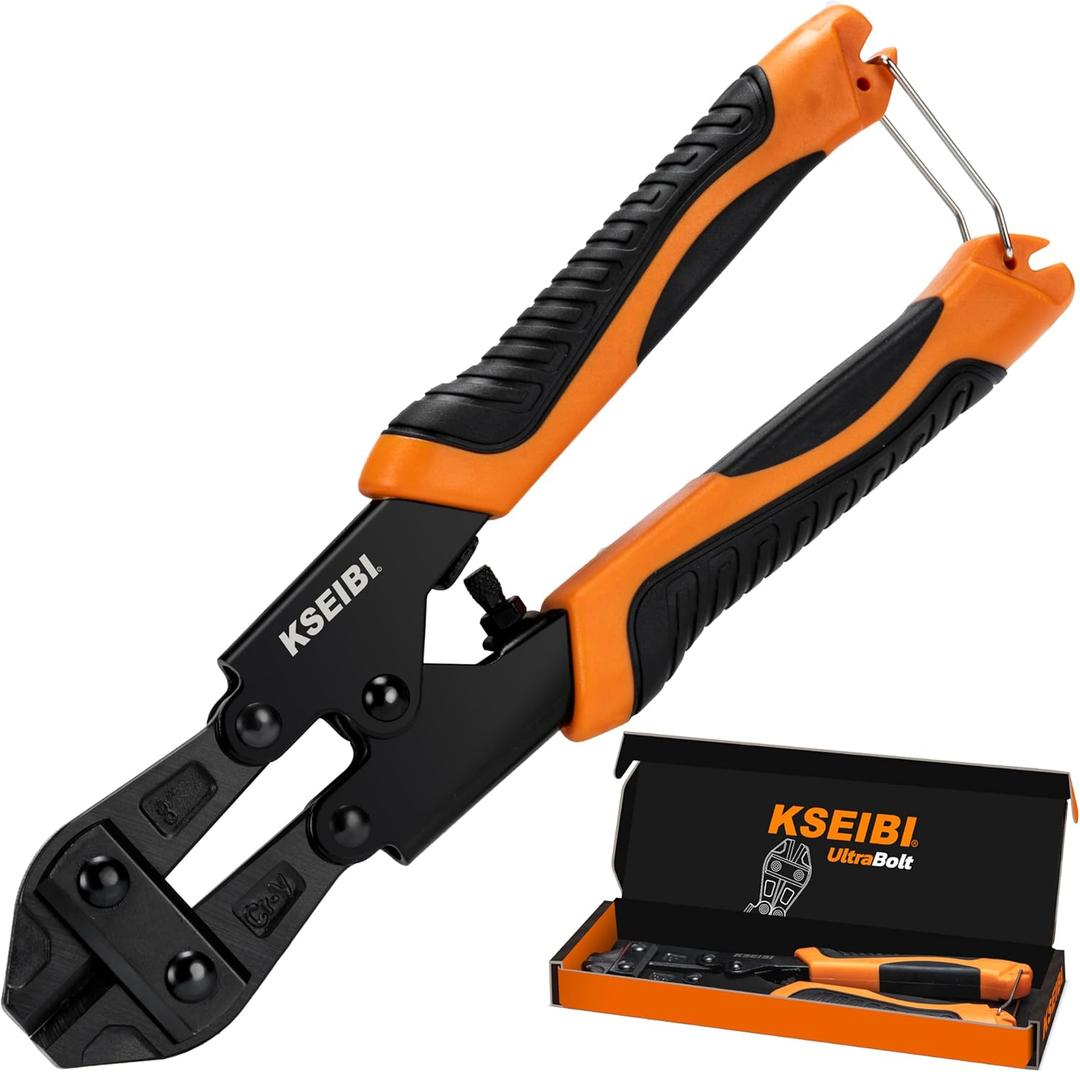 KSEIBI 141610 Mini Bolt Cutters 8 inch - Spring Loaded, CR-V Steel, Sharpened Cutting Edge, Wire Cutter, Snips Clippers, One Hand Operation, Small and Portable Design with Soft Grip Anti-Slip Handle