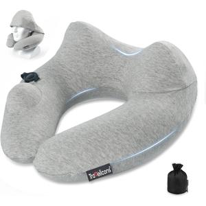 Travel Pillow for Airplane with Hood, Inflatable Neck air Pillow for car,Travel accessoires nap Rest Sleep Business Trip Flight (Gray)