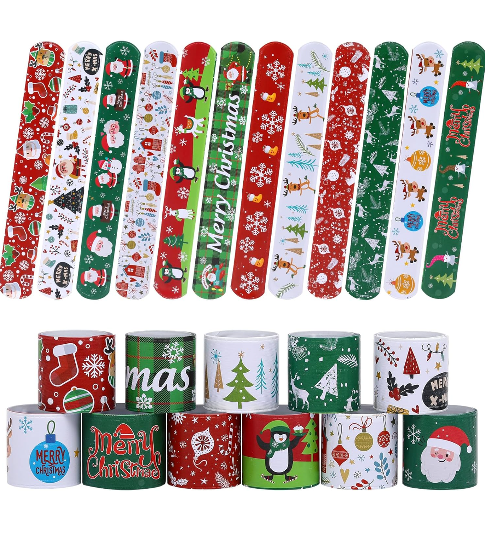 48PCS Christmas Slap Bracelets, Xmas Slap for Christmas Party Favor Decoration