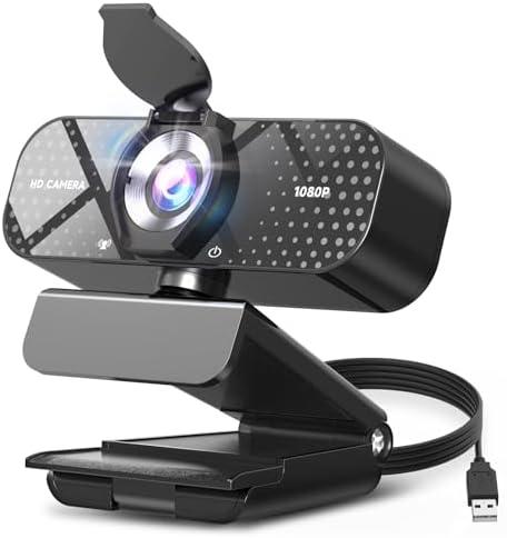 TRAUSI 1080P HD Webcam with Microphone, Noise Cancellation, Privacy Cover, Wide-Angle Lens, Auto Light Correction, Plug & Play USB Webcam for Laptop, Desktop, PC, Mac, Zoom, Skype, Streaming Black