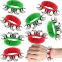 8 Pcs Jingle Bells Wrist Band Bell Percussion Instruments, PLULON Bracelet Percussion Instruments Musical Rhythm Band for Winter Party Decoration Favors Music Festival (Red, Green)