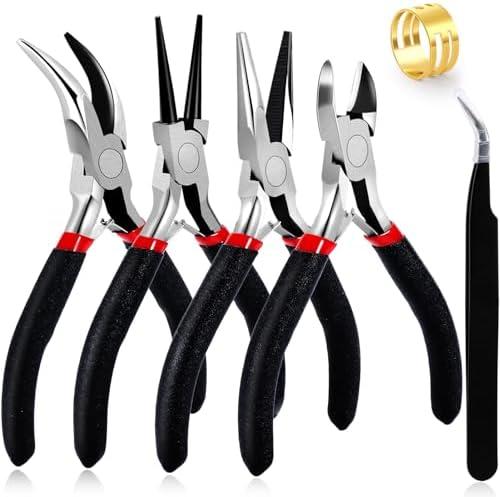 URSKYTOUS 4Pcs Jewelry Pliers Set Jewelry Making Pliers Tools Kit Include Jewelry Making Needle Nose Chain Nose Round Bent Pliers Wire Cutter for Bracelet Beading Craft Jewelry Making Supplies (Black)