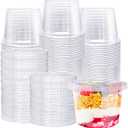 100 Pack 8oz Plastic Cups with Flat Lids(Hole in the Lid),Disposable Clear Cups,Clear Crystal Dessert Cups for Parfait,Fruit,Snacks,Yogurt,Jelly,Ice Cream,Cold Drinks