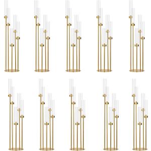 10PCS Gold Floor Candelabra,5 Arm Candle Holder Tall Floor Candle Holder with Acrylic Lampshade for Wedding Table Birthday Party Home Decoration Fit LED Taper Candles