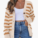 EVALESS Womens Striped Cardigan Sweaters Long Sleeve V Neck Lightweight Open Front Button Down Knit Cardigans 2XL
