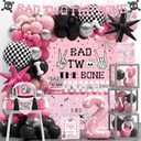 Bad Two the Bone Party Decorations for Girl  141 PCS Bad 2 the Bone Party Supplies Includes Balloons, Tablecloth, Banner, Cake Topper, Poster, Crown for Girl 2nd Birthday