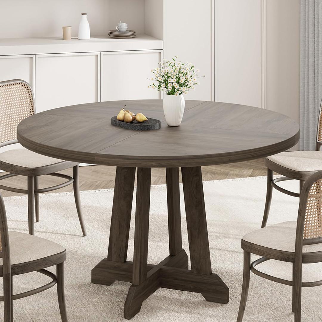 IDEALHOUSE Round Dining Table for 4, 47 Inch Wooden Kitchen Circle Dinner Table with Sturty Legs for Dining Room, Kitchen, Grey