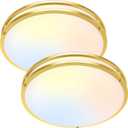 16 Inch LED Flush Mount Ceiling Light Fixture, Dimmable 5CCT Selectable 2700K Warm White-6500K Super Bright Daylight White, 50W 6000LM Round Gold Ceiling Lamps for Living Room Bedroom Kitchen, 2 Packs