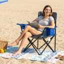 Oversized Padded Camping Chair, Heavy-Duty Steel Frame for 450 lbs Supports, Convenient 6-Can Cooler, Portable Carry Bag, Perfect for Outdoor, Beach, and Hiking (Gray & Sapphire Blue)