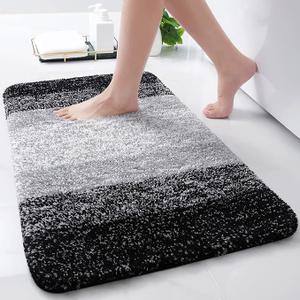 Microfiber Bathroom Rugs, Shaggy Soft and Absorbent Bath Rug, Non-Slip, Thick Plush Machine Washable Dry Bath Mats for Bathroom, Tub and Shower, 24x16, Black