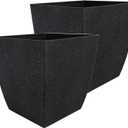 The HC Companies Santa Fe Square Self-Watering Pot - Lightweight Plastic Planter for Herbs & More - Durable Plant Pots for Indoor Plants & Outdoor Plants (12" Black Sand, Pack 2)