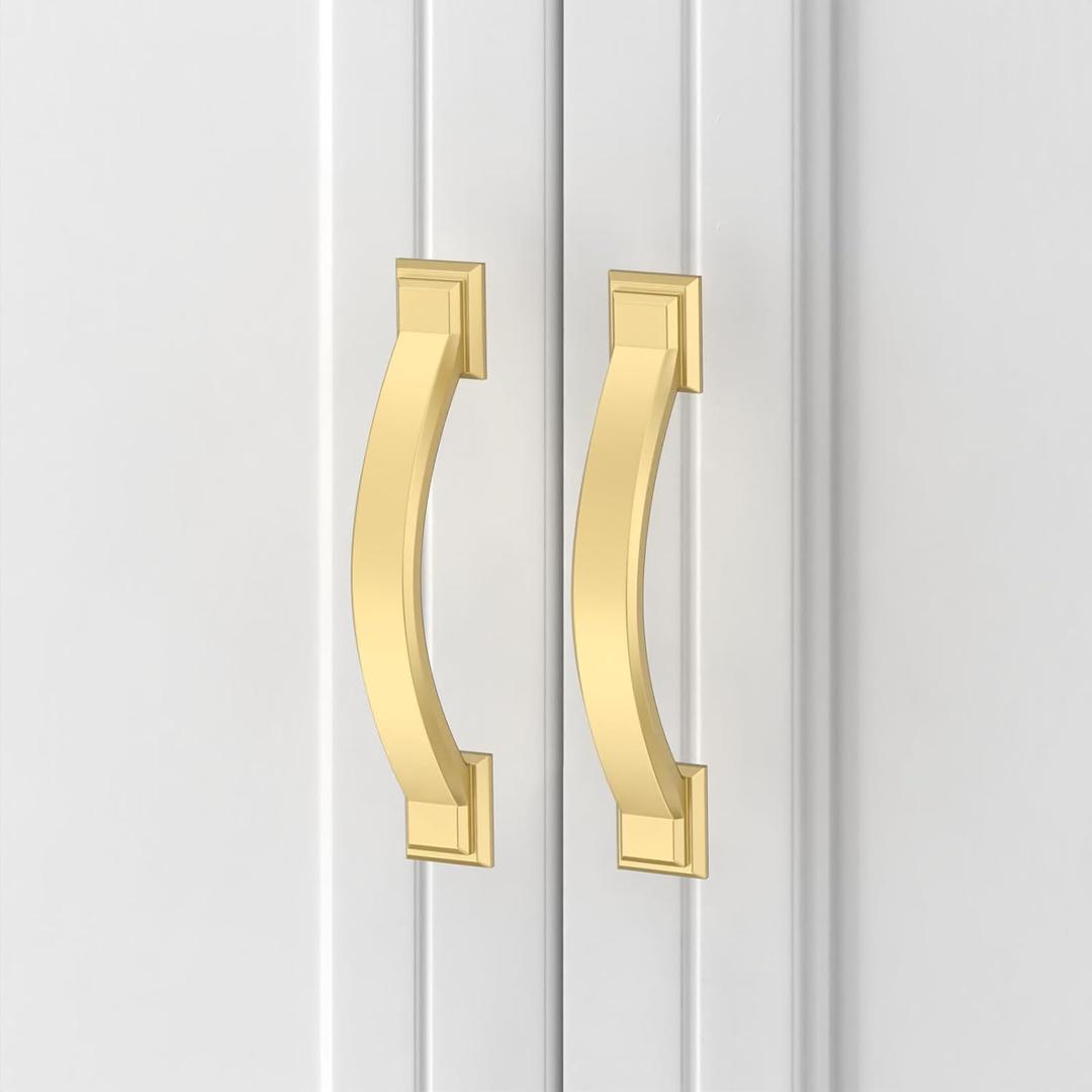 Asidrama 10 Pack 3 Inch(76mm) Brushed Gold Champagne Kitchen Cabinet Handles, Cabinet Pulls Kitchen Cabinet Hardware for Cupboard Drawer Pulls (3" Hole Center(76mm), Brushed Gold)